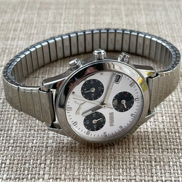 Puma Ladies Wrist Watch Multi Function Quartz analog Silver Tone Stretch Metal - Picture 5 of 10